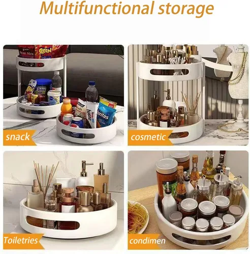 Miniatura 5 de Dxcaicc Estante de especias giratorio de doble capa, caja de almacenamiento multifuncional, estante de almacenamiento giratorio de cocina de 360°