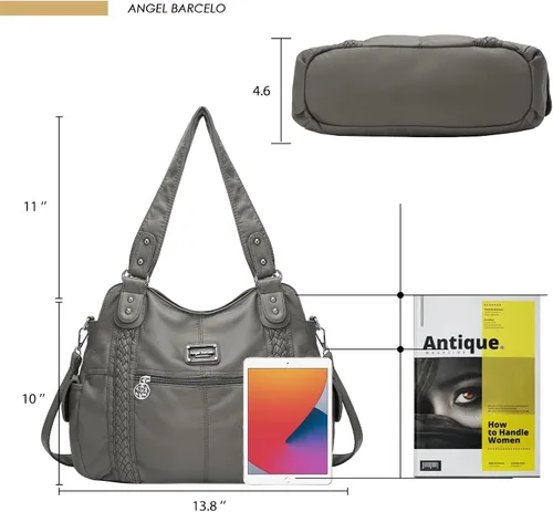 Miniatura 217 de Angel Barcelo - Bolsa de hombro amplia para mujer, diseño Hobo, cuero lavado
