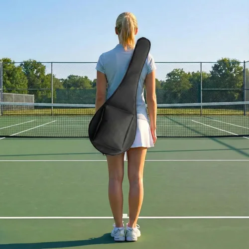 Miniatura 5 de Bolsa de tenis TaktZeit ligera y acolchada con funda para raquetas de tenis y correa de hombro ajustable Bolsillo negro.