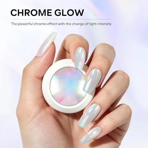 Miniatura 3 de Ownest 2 piezas de polvo de uñas cromado neón, pigmento de purpurina de uñas cromadas de unicornio, pigmento iridiscente en polvo Aurora para uñas
