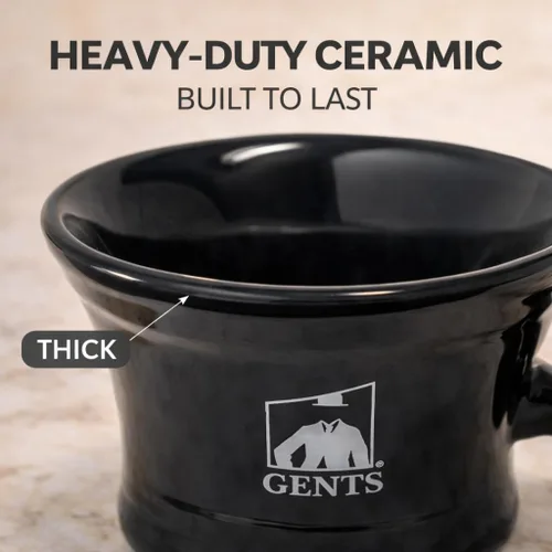 Miniatura 4 de G.B.S GENTS - Tazón de afeitar de cerámica negra resistente, taza con jabón de afeitar natural, para usar con jabones de afeitar de hasta 3 pulgadas