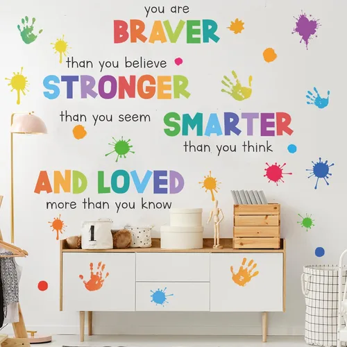 Calcomanías de pared inspiradoras coloridas para dormitorio de niños, frase motivacional para niños, calcomanías de arte de pared para aula,