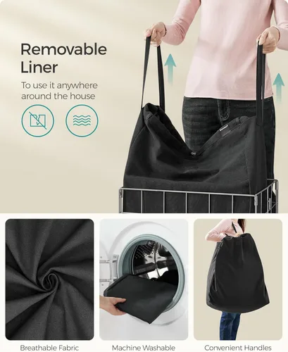 Miniatura 6 de SONGMICS Cesta para la ropa sucia, 23.8 galones (90 litros), cesta de ropa plegable, forro extraíble y lavable, marco de alambre de metal