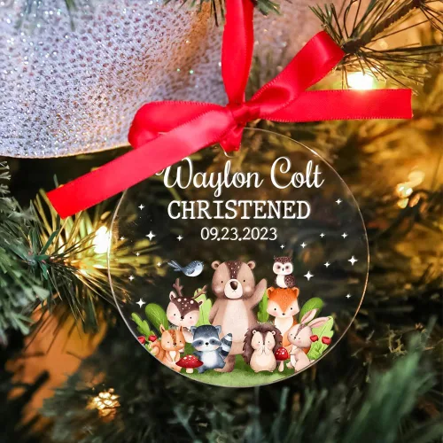 Miniatura 3 de Regalos personalizados de bautizo para niños y niñas, adorno de bautismo para ahijada, ahijado, adorno de bautizo de bosque para bebé, niño, niña