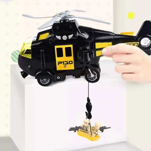 Miniatura 3 de OMGTOY Helicóptero militar, avión de la fuerza aérea de juguete con cesta colgante luces y sonidos para niños (negro)