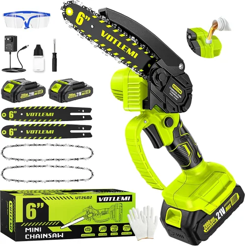 Miniatura 9 de Mini motosierra inalámbrica, motosierra eléctrica de 6 pulgadas con batería de 2000 mAh, motosierra de mano de 1000 W con engrasador automático