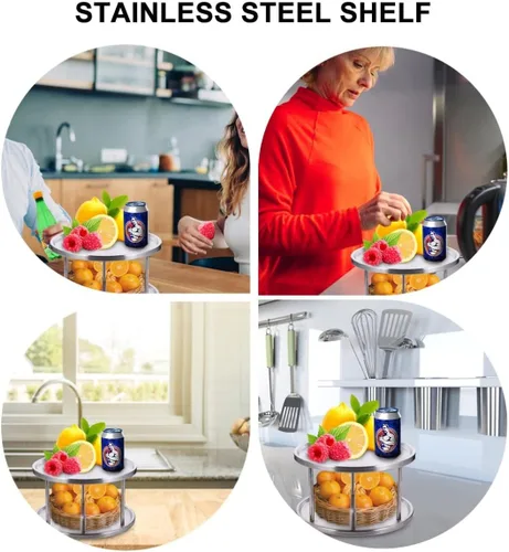 Miniatura 8 de YARNOW Organizador de especias para gabinete, 2 niveles, estante de especias de acero inoxidable para mesa de comedor, encimeras de cocina