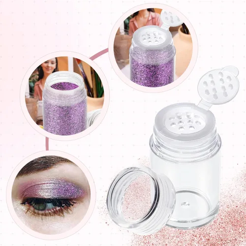 Miniatura 4 de RAYNAG 6 botellas vacías de polvo suelto para viajes, cosméticos con purpurina en polvo, para sombra de ojos, botella agitadora con tamiz y tapas
