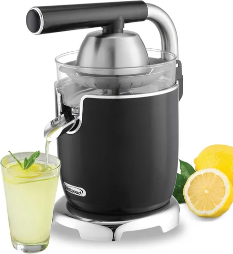 Brentwood Potente exprimidor eléctrico de cítricos, naranja, limón, lima y pomelo, palanca ergonómica, 2 conos, piezas aptas para lavavajillas Negro