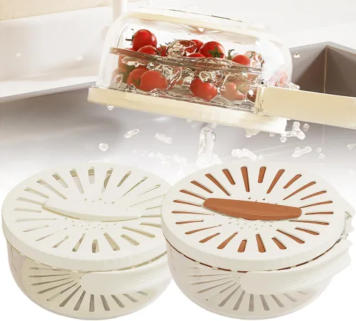 Miniatura 10 de Cuenco multifuncional para lavar frutas y verduras, cuenco para lavar frutas con colador, recipiente con tapa, escurridor de frutas con asa para 2