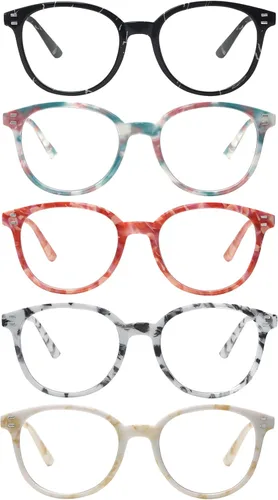 Miniatura 10 de COJWIS Reading Glasses Blue Light Blocking 5 Pack Spring Hinge Fashion Readers for Men and Women Anti Glare Filter Eyeglasses 143-2 5C