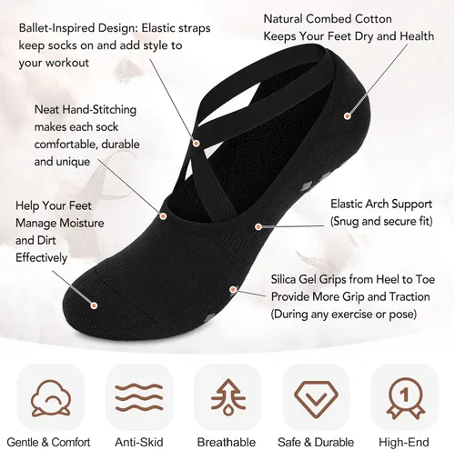 Miniatura 2 de Calcetines de yoga con empuñaduras para mujer calcetines antideslizantes para barra pura ballet baile entrenamiento hospital