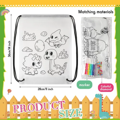 Miniatura 2 de Aliceset Paquete de 16 bolsas con cordón preimpresas y juegos de pintura de acuarela con contorno predibujado con cordón, mochila con cordón a
