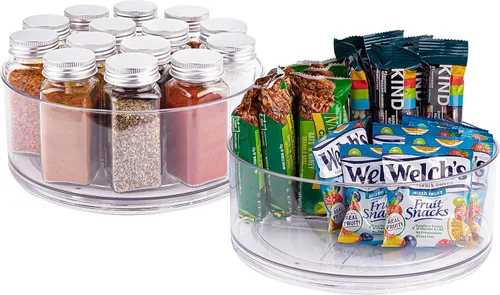 Oizeir Lazy Susan - Tocadiscos (paquete de 2) – Acrílico transparente, gira 360 grados, organiza fácilmente tu refrigerador, armario o mostrador –
