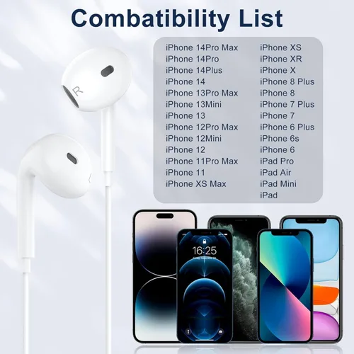 Miniatura 5 de Paquete de 2 auriculares con cable para iPhone, auriculares con cable, micrófono integrado y control de volumen compatibles con iPhone