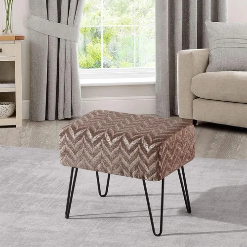 Miniatura 4 de Home Soft Things Otomana de felpilla jacquard, 19 x 13 x 17 pulgadas de alto, color marrón claro Arusha, banco otomano mullido para sala de estar