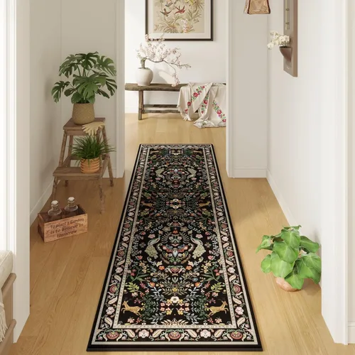 Miniatura 41 de Rugcomf Alfombra de pasillo lavable para cocina 2'6''x8' Alfombra de pasillo para entrada interior floral antideslizante alfombra suave para Azul