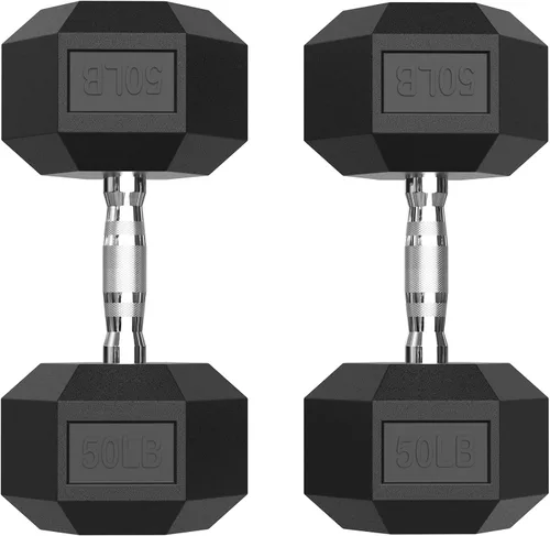 Miniatura 25 de PAPABABE Juego de 2 mancuernas hexagonales con agarre de goma de 2.5 a 125 libras, pesas fijas con revestimiento de goma inodoras, pesas
