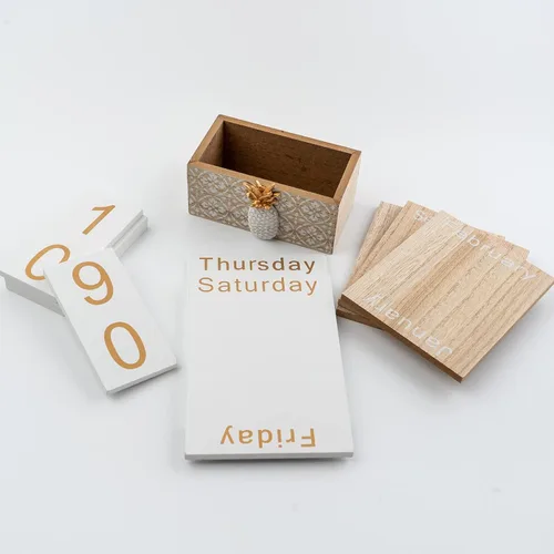 Miniatura 2 de Calendario perpetuo para escritorio, calendario vintage de madera para niños, calendario diario de escritorio, mes, semana, fecha, visualización