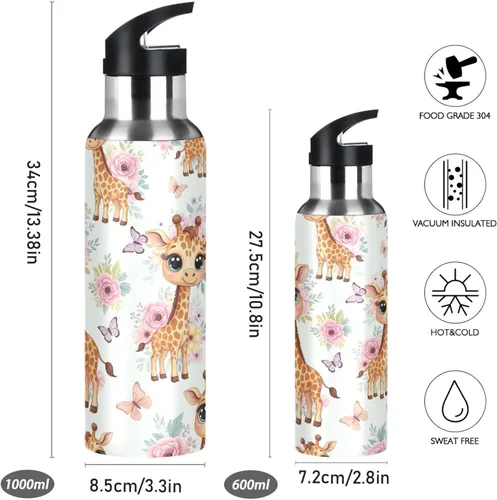 Miniatura 2 de BPA-Free Sports Water Bottle 20 Oz, Insulated Water Bottle for Gym Outdoor Travel School, Cute Cartoon Giraffes Eyes