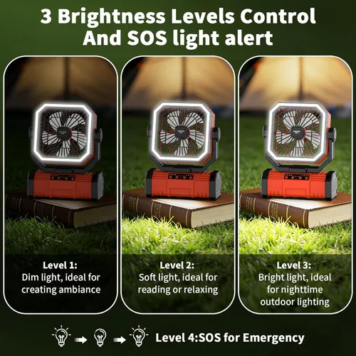 Miniatura 6 de Super RGB Ventilador de camping con luz LED, ventilador oscilante de tienda de campaña de 20000 mAh, ventiladores portátiles recargables con 4