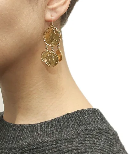 Miniatura 2 de Ben-Amun - Aretes colgantes vintage con moneda marroquí, joyería chapada en oro de 24 quilates