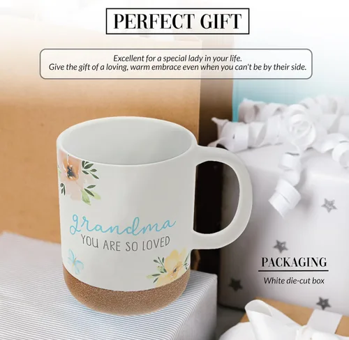 Miniatura 3 de Pavilion Gift Company - Grandma You Are So Loved - Taza de cerámica de 16 onzas con fondo esmaltado arenoso, patrón floral, taza de café de mango