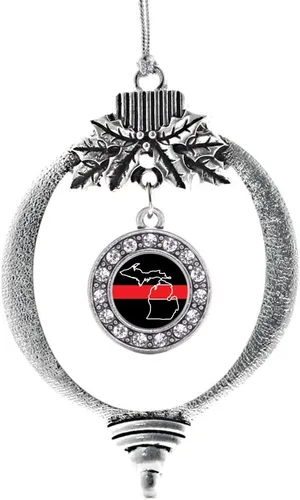 Miniatura 248 de Inspired Silver - Bonita bandera estadounidense - Adorno de Navidad plateado - Adorno de árbol de Navidad con dije circular con circonita cúbica