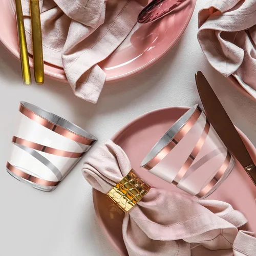 Miniatura 4 de Gejoy Tazas de plástico con borde en espiral de 9 onzas desechables, tazas de vino de plástico elegantes y transparentes, elegantes jarras de Oro