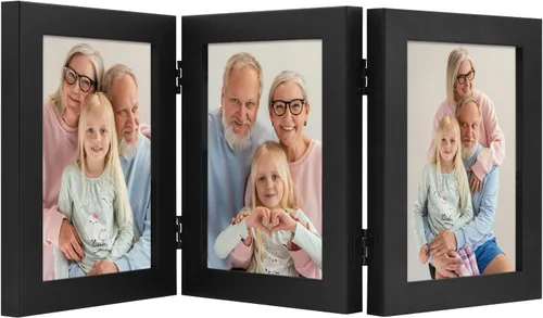 Miniatura 11 de Frametory, 3 Marcos de Fotos 4x6 Marcos de Fotos Trípticos Collage - Cristal Real - Triple Plegable (Gris, 1 Paquete)