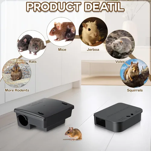 Miniatura 3 de Paquete de 4 cajas de estación de ratas requeridas para llaves, 1 caja grande y 3 compactas para cebo para ratones para exteriores, caja de cebo