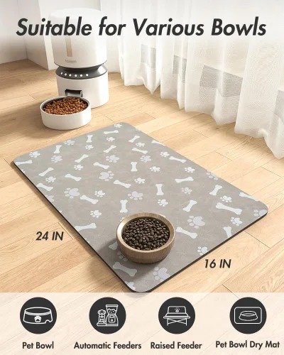 Miniatura 8 de MontVoo Tapete de Comida para Perros - Tapete de Alimentación de Mascotas para Alimentos y Agua - Sin Manchas de Secado Rápido Tapete para Tazón