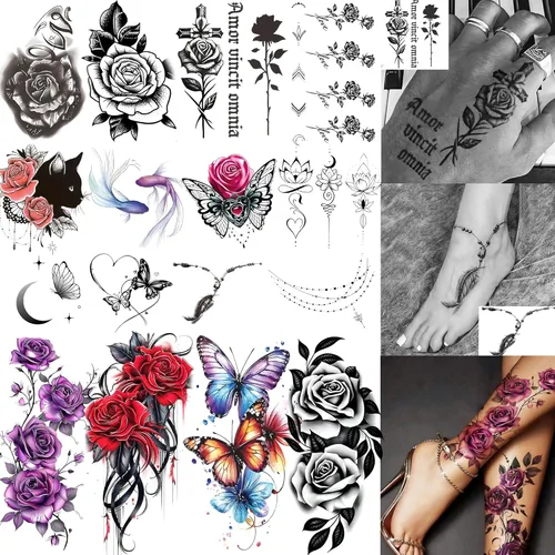 Miniatura 20 de VANTATY - Tatuajes temporales, diseño de flor 011