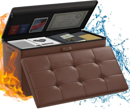 Miniatura 18 de ENGPOW Banco Otomán de Almacenamiento, Banco Plegable Ignífugo con Cerradura, 30 Pulgadas Cofre de Almacenamiento Resistente al Fuego y Agua