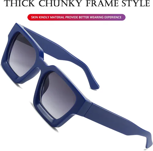 Miniatura 11 de AIEYEZO Gafas de sol cuadradas para mujeres y hombres, gafas de sol cuadradas con montura gruesa, estilo de diseñador simple