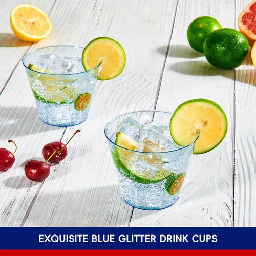 Miniatura 5 de JOLLY CHEF Paquete de 100 vasos de plástico azules de 9 onzas, vasos desechables tumblers, elegantes vasos de fiesta con purpurina azul para bodas