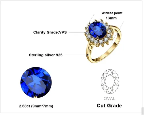 Miniatura 2 de JewelryPalace Anillos de compromiso y aniversario estilo princesa Diana, Kate Middleton, piedra natal de zafiro y halo, 14 quilates, chapado en oro