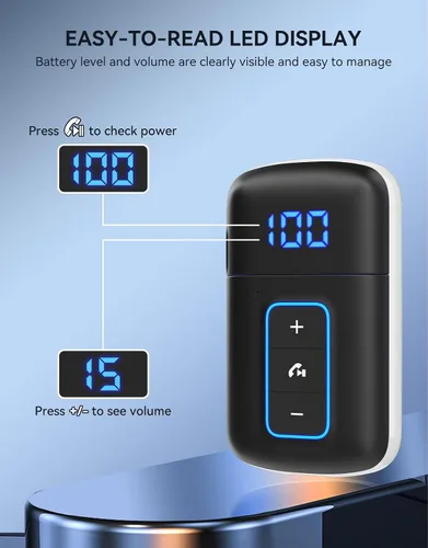 Miniatura 2 de Receptor Bluetooth 5.3 para automóvil, pantalla LED, cancelación de ruido, adaptador AUX Bluetooth de 0.138 in, receptor de audio inalámbrico