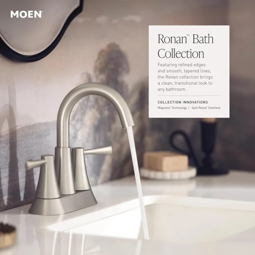 Miniatura 8 de Moen Ronan 84022BL - Grifo de baño moderno con dos manijas y desagüe push-down, negro mate de 4 pulgadas