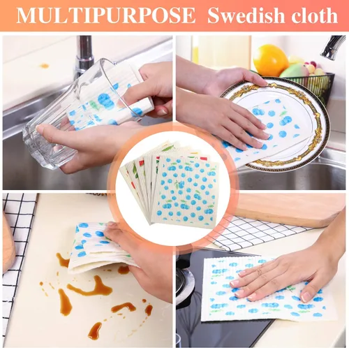 Miniatura 4 de Patelai Paños de cocina suecos mixtos de frutas reutilizables, absorbentes y de secado rápido, paños de limpieza para cocina, arándano, cereza