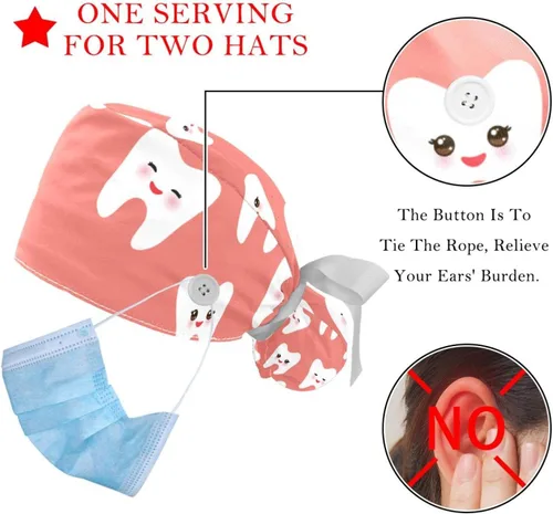 Miniatura 3 de Rosas - Gorra de trabajo ajustable sin costuras con botones y lazo elástico para mujer