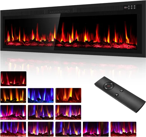 Miniatura 8 de BREEZEHEAT Chimenea eléctrica ultrafina de 50 pulgadas, calentador de chimenea independiente o empotrado en la pared, control remoto, pantalla