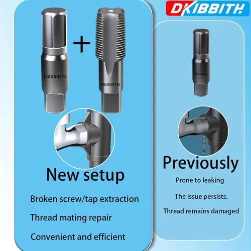 Miniatura 3 de DKIBBITH Juego de extractor de tubos de 2 piezas y machuelo NPT de 1/2" - Herramientas de acero al carbono resistentes para quitar tubos roscados