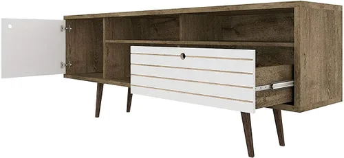 Miniatura 8 de Tangkula Soporte de TV moderno Mid-Century para televisores de hasta 70 pulgadas, mesa consola de madera con estantes de almacenamiento, gabinete