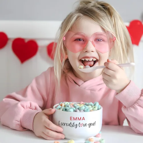 Miniatura 3 de Personalization Universe Cuenco personalizado con texto en inglés "I Cerealsly Love You", de 14 onzas, romántico de San Valentín, cerámica pesada