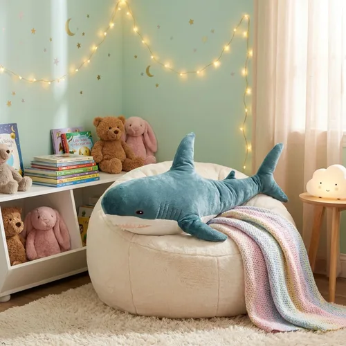 Miniatura 7 de Peluche de tiburón gigante de 39.4 pulgadas, almohada de tiburón de peluche súper suave y linda, decoración de habitación para niños y niñas, regalo