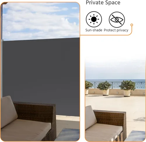 Miniatura 5 de Yaheetech Toldo Lateral de 118 x 71 pulgadas, Toldo de Pantalla Lateral Retráctil de Hierro para Patio, Pantalla Divisoria de Privacidad y Sombra
