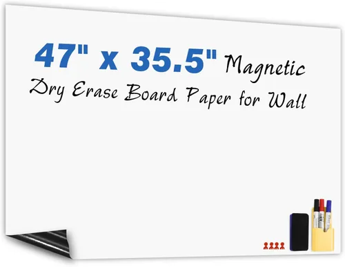 Miniatura 10 de Adhesivo de Pizarra Blanca Magnética 47"x16.5" Papel de Pizarra Magnética de Borrado en Seco para Adhesivo de Pared Refrigerador Hoja de Pizarra