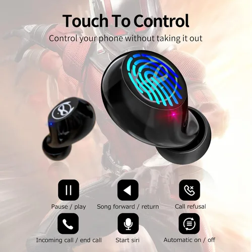 Miniatura 5 de Auriculares inalámbricos para orejas pequeñas, auriculares con control táctil, sonido estéreo, auriculares inalámbricos intraurales, auriculares