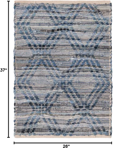 Miniatura 2 de Unique Loom Chindi Cotton Collection - Alfombra de área - Sally (2 pies 2 pulgadas x 3 pies 1 pulgada, rectangular, azul mezclilla)